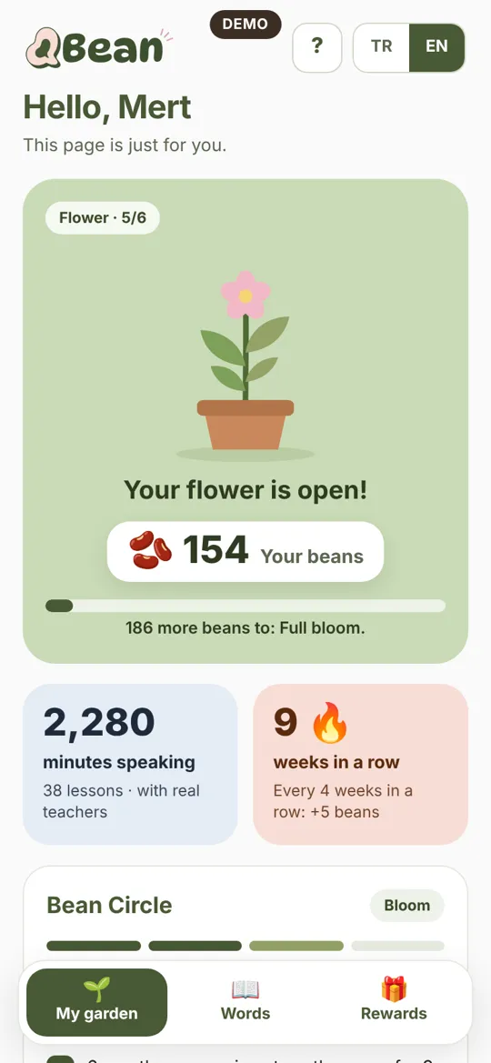 My garden in the Bean app