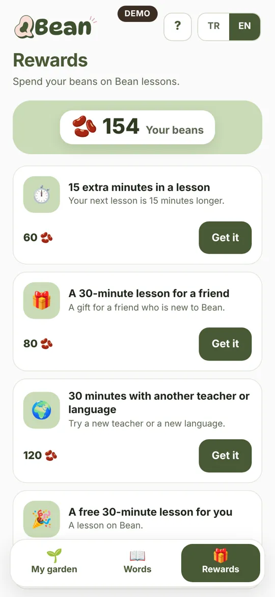 Rewards in the Bean app