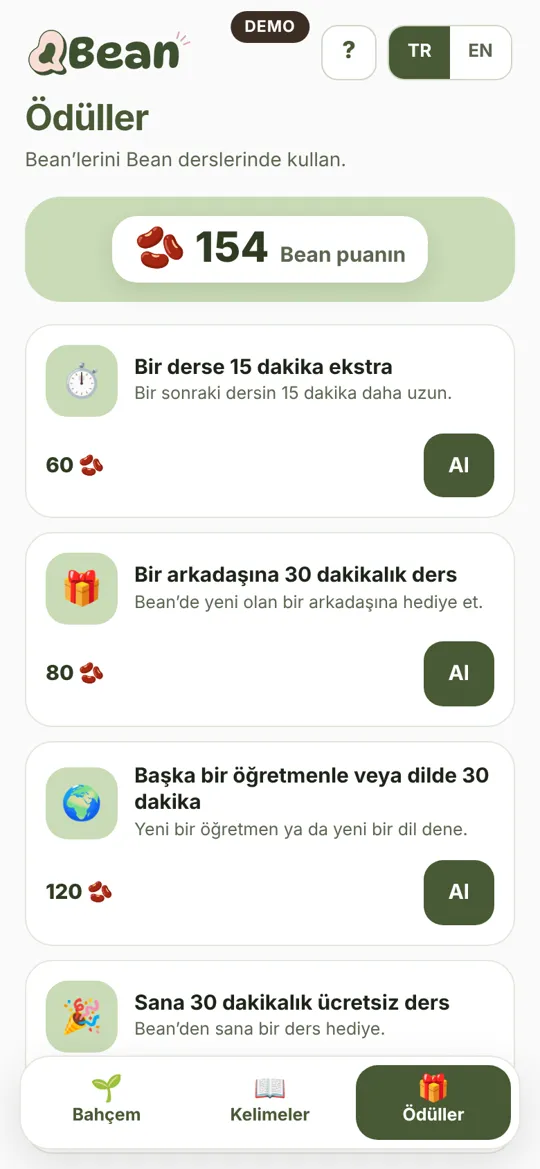 Bean uygulamasında ödüller